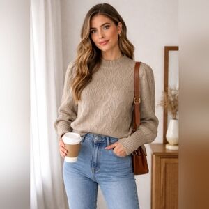 Express Golden Shimmer Sequins Cable Knit Sweater
